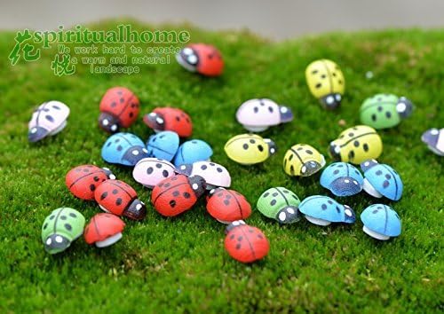 Bestsupplier 200 Pcs Mini Ladybugs - Self-Adhesive Ladybugs Wooden Ladybug Shaped Stickers Miniature for Fairy Garden Dollhouse Home Decor (Red,Yellow, Green, Pink and Blue)