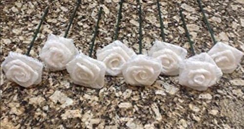Set of Eight (8) Elegant All Lace Long Stem Roses Stemmed Flowers in Ivory, White, Champagne, Navy Blue or Black Centerpiece Bouquet Wedding