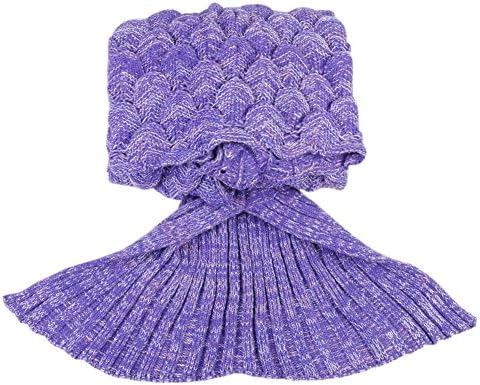 Knitted Mermaid Tail Blanket Handmade Crochet Soft Sleeping Bag All Seasons Quilt Snuggle Cozy for Adults Teens 74.8”x35.4” by Annerhome (Light Purple)