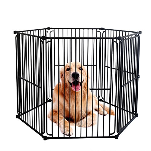 LEMKA Pet Dog Playpen Kennels, Pet Dog Exercise Playpen Pet Courtyard Kennel Foldable Steel Crate Wire Metal Cage 6 Panels - 48 inches - Thumbnail 7