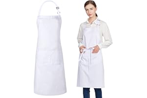 Jubatus 1 Pack 100% Cotton Aprons with 2 Pockets Cooking Chef Kitchen Adjustable Bib Apron for Women Men, White