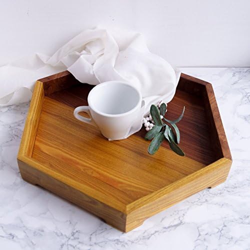 Large Wooden Hexagon Tray 18 Inch - Decorative Geometric Serving Trays - Breakfast Coffee Ottoman Table - Wood Tea Platter for Snack Dessert Holder - Housewarming Gift