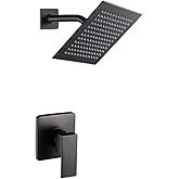 POP SANITARYWARE Matte Black Shower Faucet Set, Bathroom Rainfall Shower System with Stainless Steel Metal Showerhead, Single Function Shower Trim Kit with Rough-in Valve