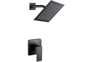 POP SANITARYWARE Matte Black Shower Faucet Set, Bathroom Rainfall Shower System with Stainless Steel Metal Showerhead, Single Function Shower Trim Kit with Rough-in Valve