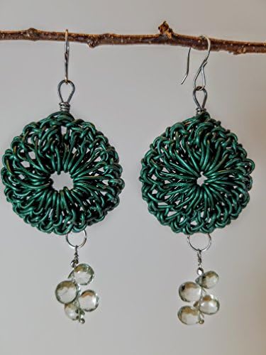 Deep Sea Green Leather Rosette Earrings on Titanium Hoops with Faceted Prasiolite Briolettes & Sterling on Sterling Silver Earwires - 100% Handmade