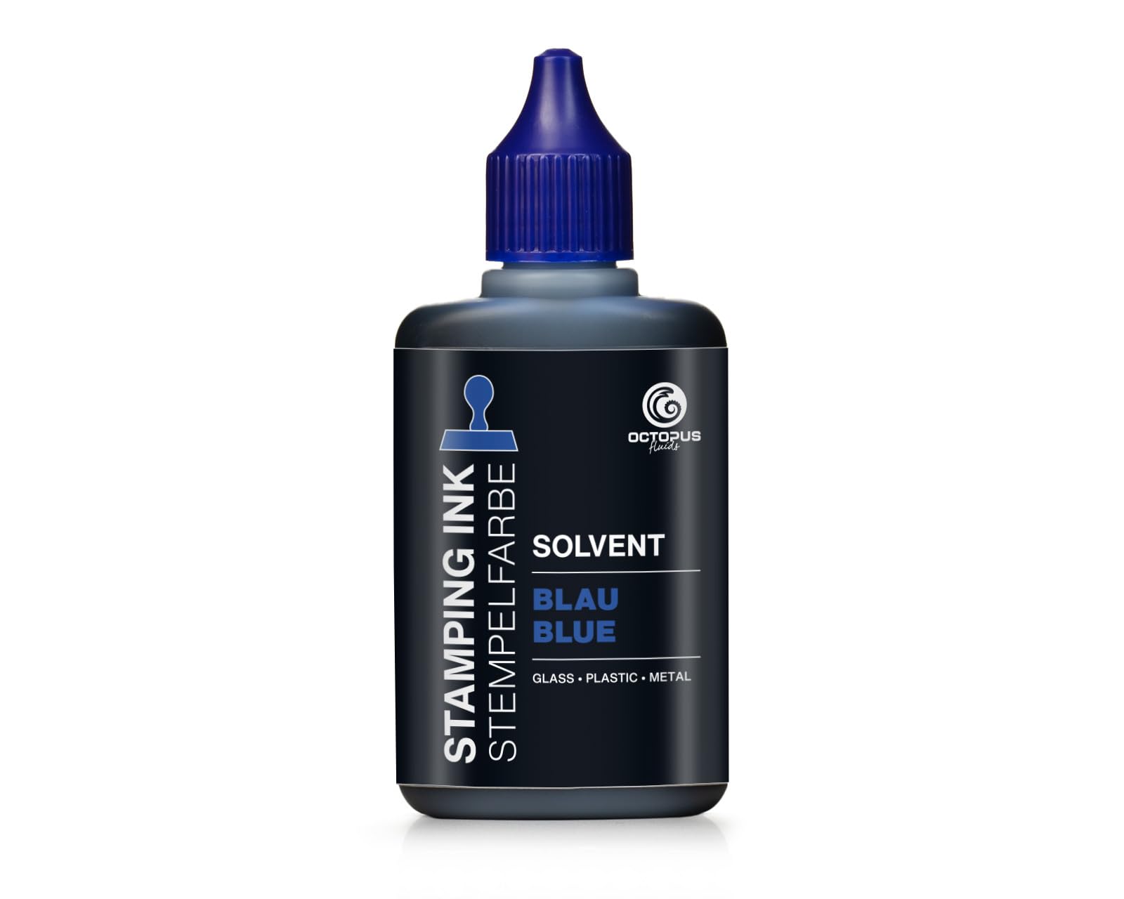 Octopus 50 ml Solvent Stamp Ink, Blue, Waterproof, Solvent-Based for Non-Absorbent and Nonporous Surfaces, Glazed