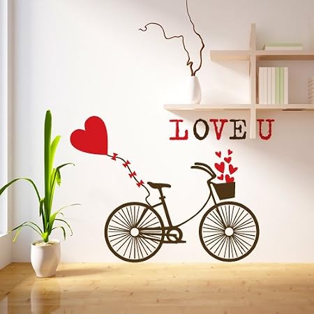 Wall Art Adesivo Murale Bicicletta Love U Misure 100x72 Cm