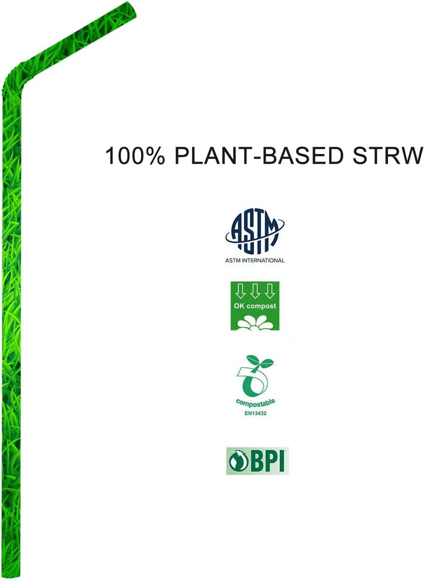 200-Pack 100% Plant-Based Compostable Straws - Plasticless Biodegradable Flexible Drinking Straws - A Fantastic Eco Friendly Alternative to Plastic Straws: Kitchen & Dining