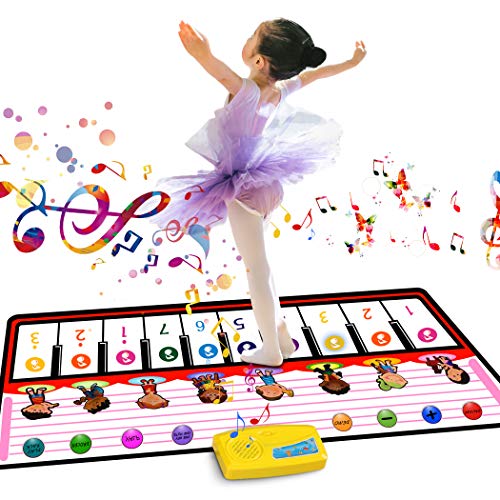 Tencoz Musical Piano Mat, Kids Portable Piano Keyboard Mat 8 Different Musical Instruments Build-in Speaker & Recording Function with 10 Melodies Educational Toy Best Gift for Kids Baby