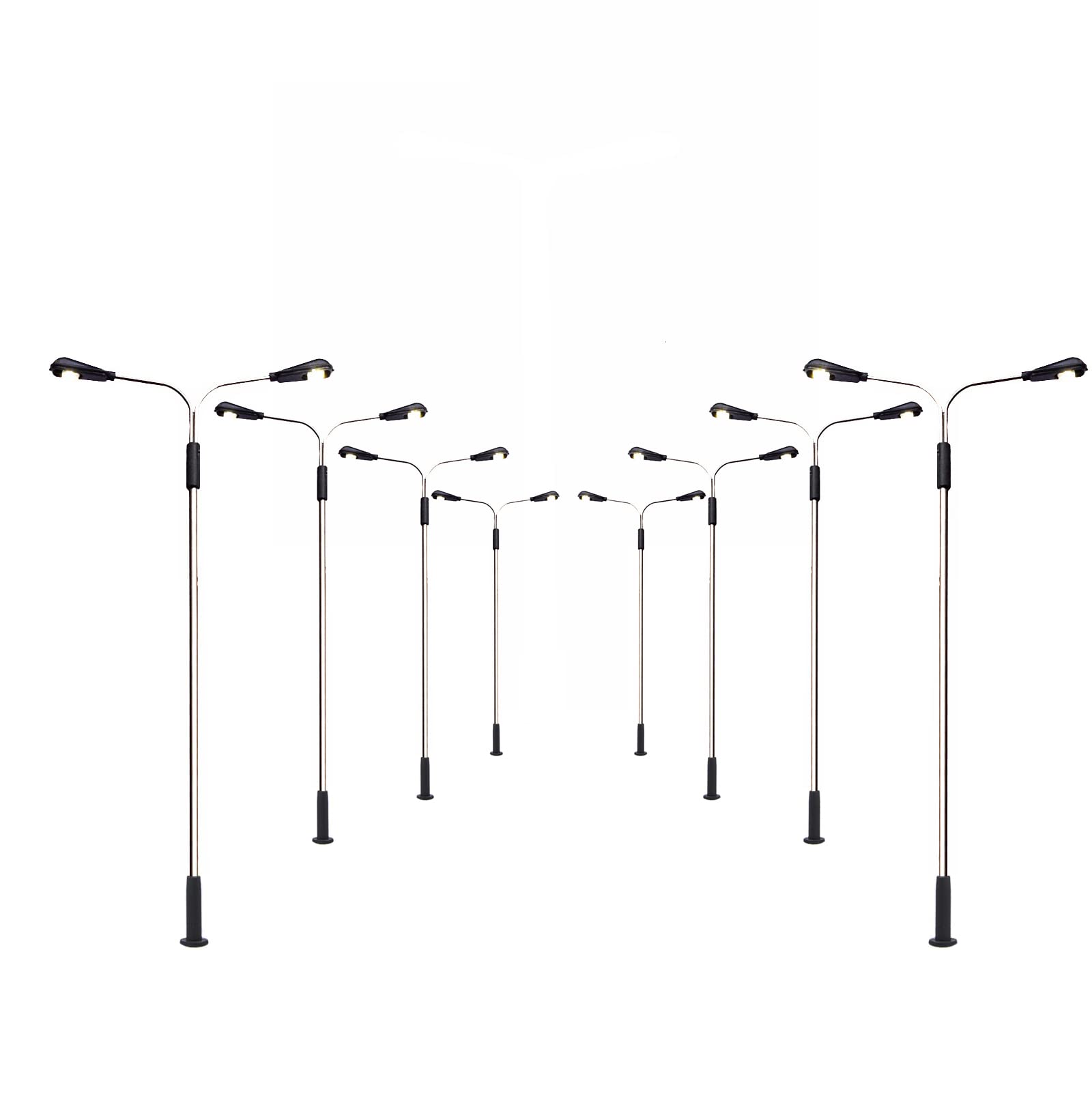 WANGCL 8PCS Model Railway Train Lamp Posts LED Street Light Lamps Metal Double-Headed Illuminated Street Light HO OO Scale