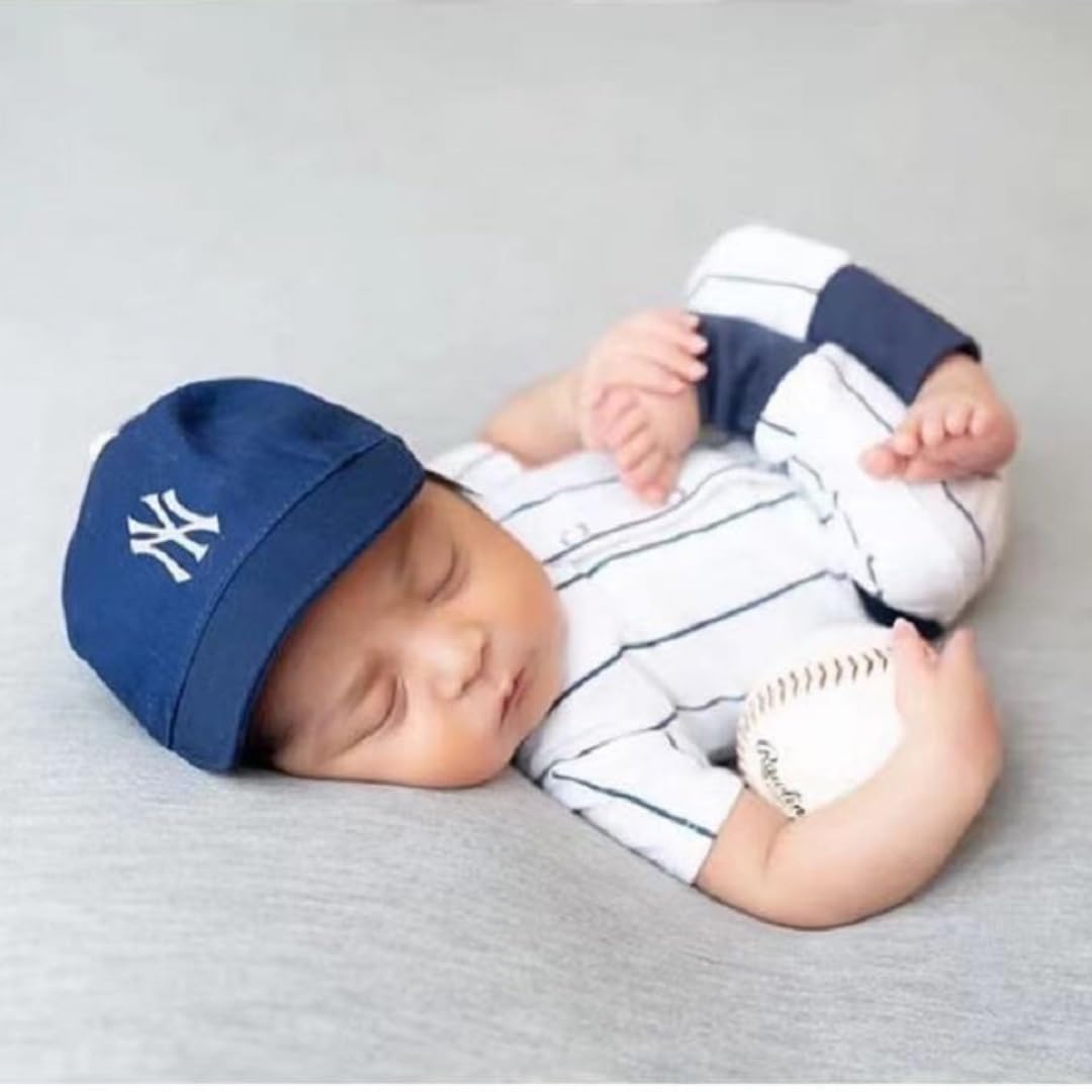 Photo 1 of Vomdrok Newborn Photography Props Baby Baseball Outfits Cute Hat Pants Set Infant Baby Boy Girl Photoshoot Props Costume (White)
