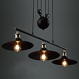 Industrial Vintage Retro Linear Chandelier - LITFAD 35'' Wide Edison Metal Hanging Ceiling Light Gorgeous Pendant Light Island Light Fixture Black Finish with 3 Lights