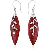 Red Coral Dangle Earrings for Women in 925 Sterling Silver - Dangling Drop Coral Earrings Handmade Birthstone Vintage Boho Jewelry Birthday Gifts for Women