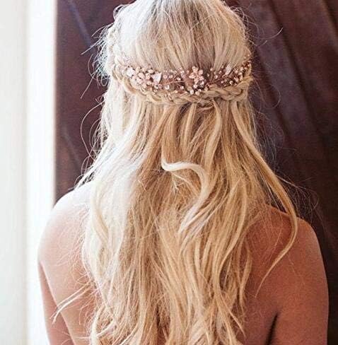 Deniferymakeup Bridal Rose Gold Pearl and Crystal Beads Flower Leaf Bridal Hair Vine Wedding Head Piece Rhinestone Hair Piece Bridal Hair Accessories Headband Hair Jewelry Hair Accessories - Image 4