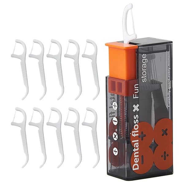XMUINT PORTABLE DENTAL FLOSS PICKS DISPENSER,AUTOMATIC POP-UP STORAGE 10 PICKS CLEAN TEETH ORAL CARE BOX DENTAL FLOSS PICKS DISPENSER FOR EASY REFILLABLE ADULT FLOSS TRAVEL HOLDER CASE ORANGE PAINTING