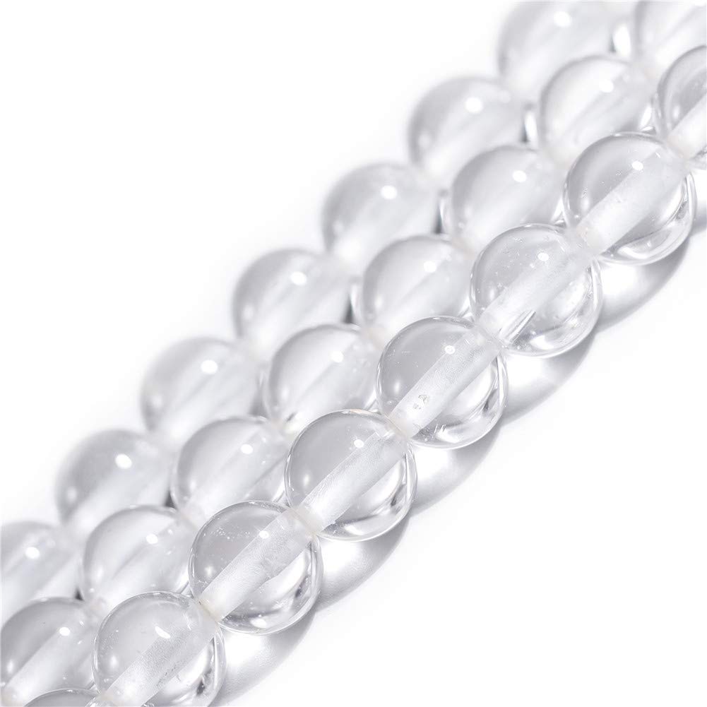 Natural White Clear Quartz Crystal Gemstone Semi Precious Round 12mm Loose Beads for Jewellery Making DIY Bracelet Necklace Crafts 15''