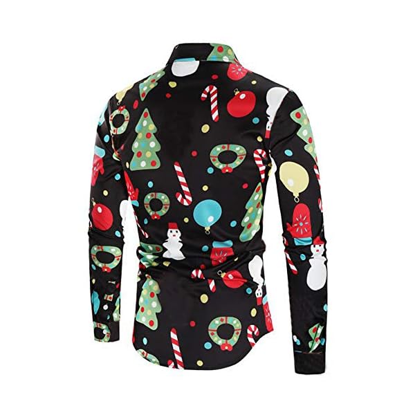 KFSO Men's Slim Fit Long Sleeve Christmas Floral Shirt Casual Button Down Dress Shirts (Black A, L) - Image 3