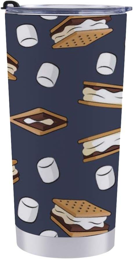 Amazon マイクロプリント アドベンチャーブルーのスモアとマシュマロ ステンレス魔法瓶 保温カップ 水筒 車載用カップ 二重構造 真空断熱 保温保冷 アウトドア用 家庭用 600ml 水筒 マグボトル オンライン通販