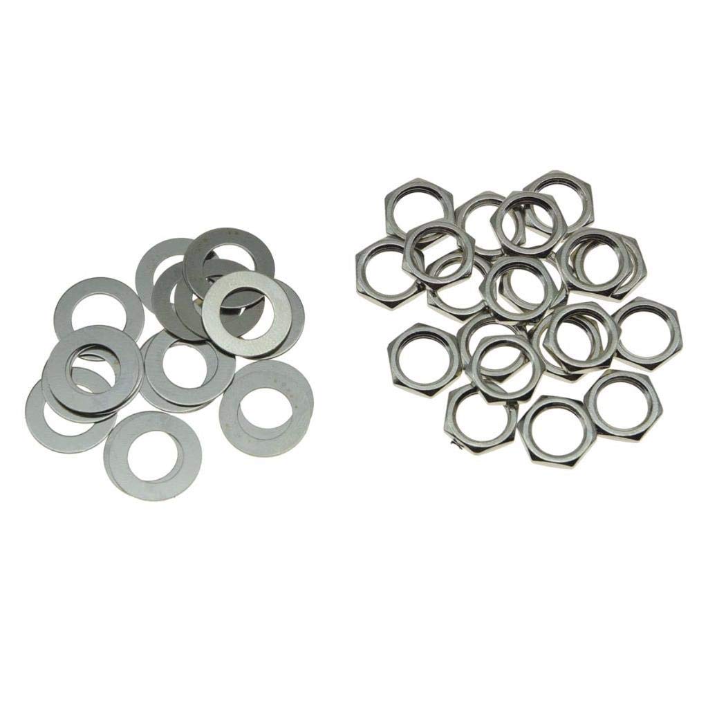 Dopro 20-Pack Nickel USA Thread 3/8" Guitar Pots Nuts Potentiometer Hex Nut and Washers for CTS Pots or Switchcraft Jacks Thread 3/8" Guitar Pots Nuts