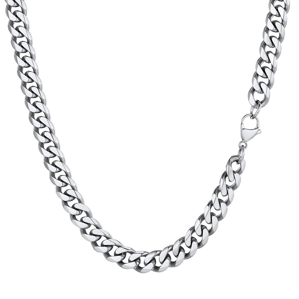 PROSTEEL 9mm Miami Men and Women Chain Curb Cuban Link Stainless Steel Necklace Silver