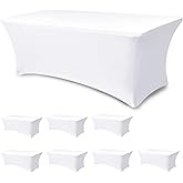 Enjoyidea Table Cover for 6 foot Rectangle Tables-8 Pack White Fitted Stretch Tablecloth-Elastic Spandex 6ft Folding Tablecloths for Party, Vendor Booth Display, Banquet Buffet Event, Craft Trade Show