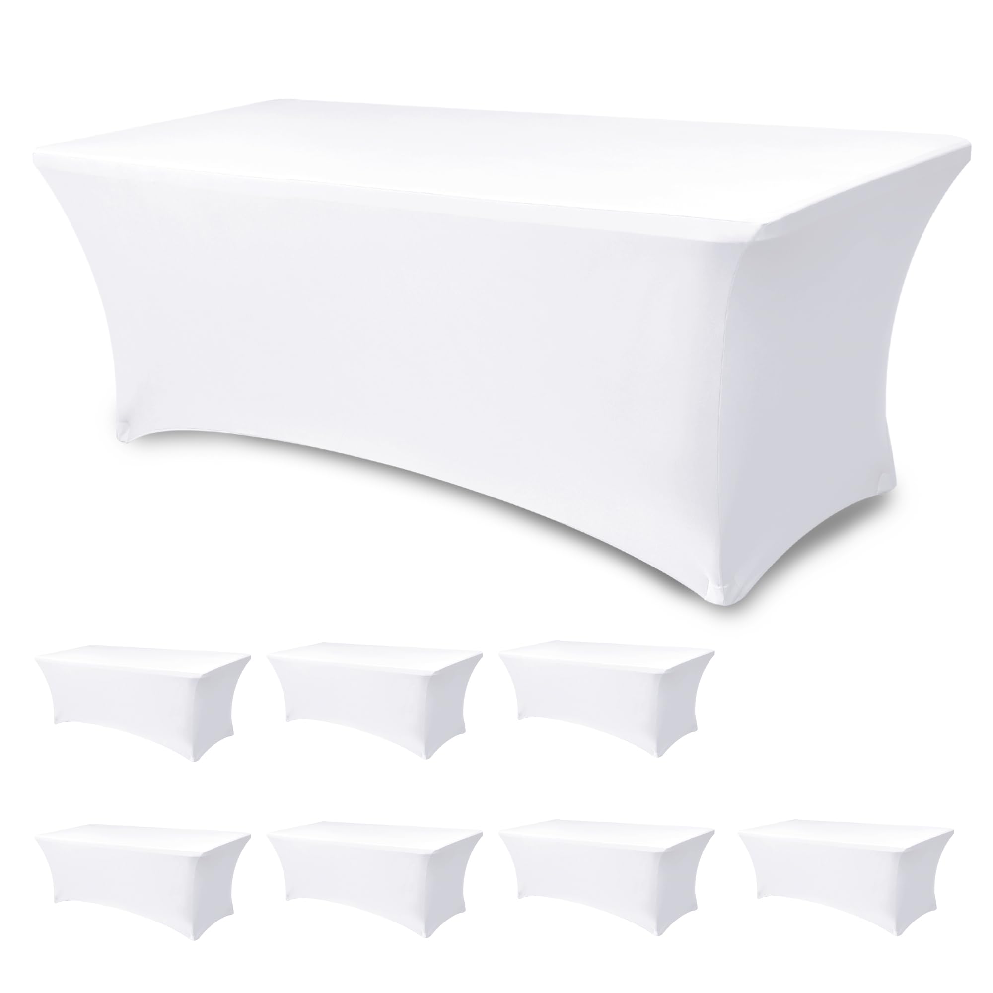 Photo 1 of Enjoyidea Table Cover for 6 foot Rectangle Tables-8 Pack White Fitted Stretch Tablecloth-Elastic Spandex 6ft Folding Tablecloths for Party, Vendor Booth Display, Banquet Buffet Event, Craft Trade Show
