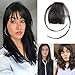 HIKYUU Natural Black Clip on Fringe Bangs Human Hair 100% Remy Real Brazilian Human Hair Neat Front Air Bangs Extensions with Temples