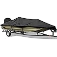 Mionovity Bass Boat Cover 16-18.5 ft, 800D Canvas Heavy Duty Waterproof Boat Cover 16 17 18 Foot（16' 17' 18.5' with Motor Cover, Fits V-Hull,Fishing,Runabout Bowrider Boat