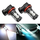 AMBOTHER H11 Car Xenon LED Fog lights Bulbs 50W for DRL or Fog Lights Lamp Replacement High Power Super Bright 6000K Xenon White 12V (Pack of 2)