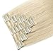 100% Real Remy Clip in Human Hair Extensions #60 Platinum Blonde 16-22inch Grade AAAAA Natural Hair Full Head Standard Weft 8 Pieces 18 Clips Long Smooth Soft Silky Straight 20