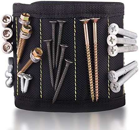 AMACASE Magnetic Wristband with 10 Strong Magnets For Holding Screws Nails Bolts Drilling Bits Screws and Small Tools The Best Tool Gift for DIY Handyman Men Women-Black