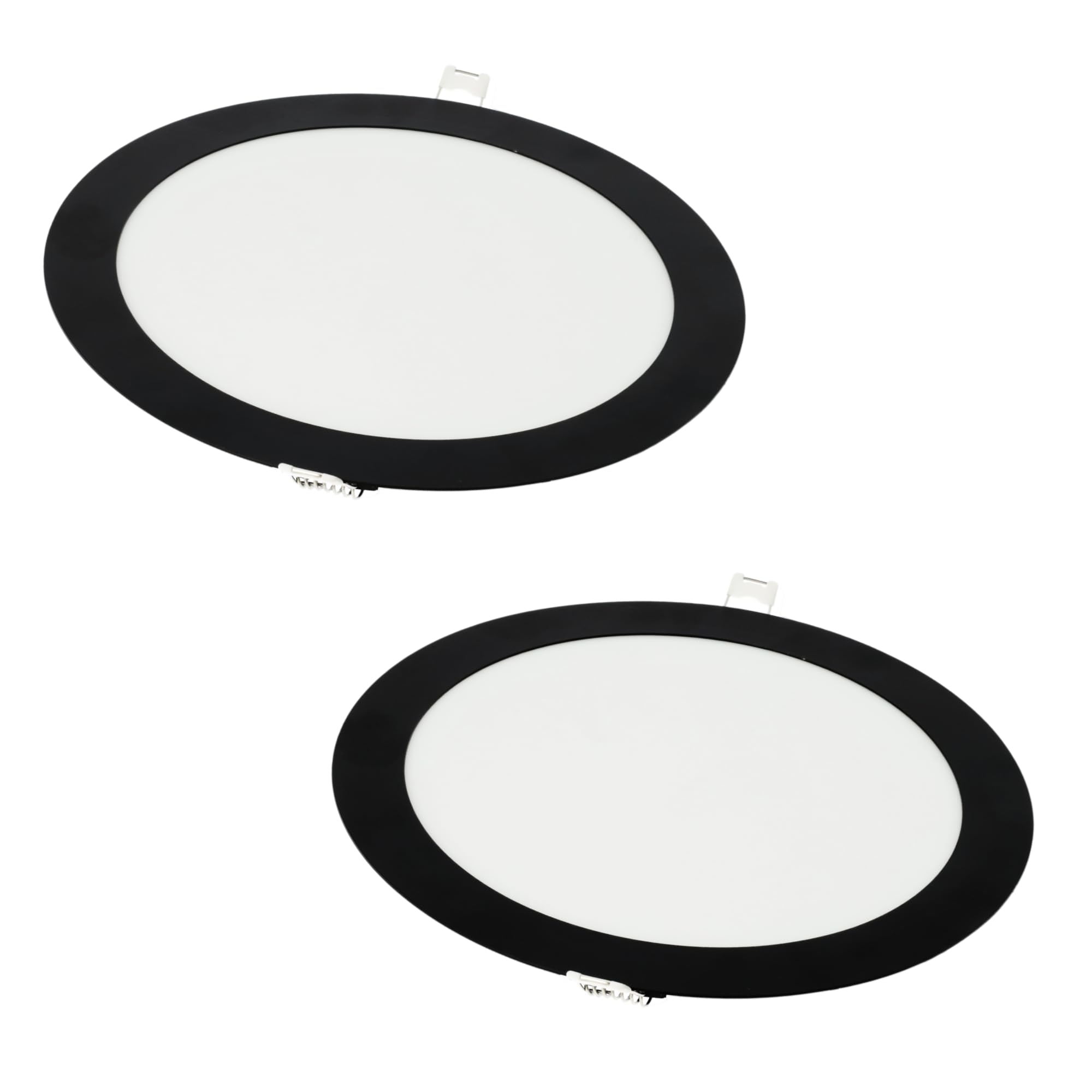 JANDEI - Pack of 2 Round LED Downlights 18W, Recessable, 1440 Lum, IP20 Interior, Black Finished Frame, Cut-Out Hole Ø 200-Ø 205mm, Extra Flat 13mm, Transformer Included (Neutral White 4200k)