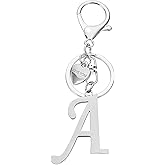 PATIKIL Initial Keychain, Stainless Steel Heart Alphabet Key Ring DIY Pendant Keychain for Women Bag Charm Purse Gift
