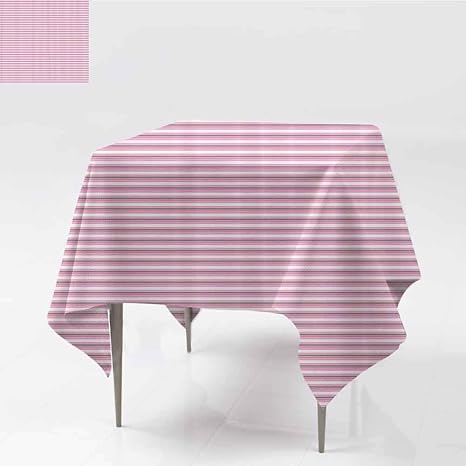 Amazon Gomae クリエイティブ 円形 正方形 テーブルクロス ストライプ柄 ピンク調 厚手 細線 モダンなイラスト ビュッフェテーブル パーティー ホリデー ディナー ウェディング ピクニック キッチン ピンク グレー ホワイト W60 Xl60 テーブルクロス オンライン通販