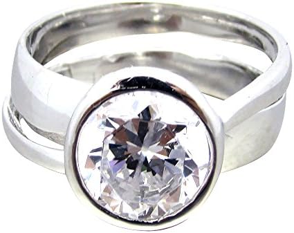 SR01140 .925 Sterling Silver 2ct Round Brilliant Cut Clear CZ Bezel Set Ribbon Band Solitaire Ring
