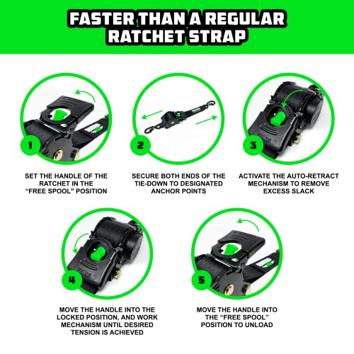 Rhino USA Retractable Ratchet Tie Down Straps (4PK) 1,209lb Guaranteed Max Break Strength