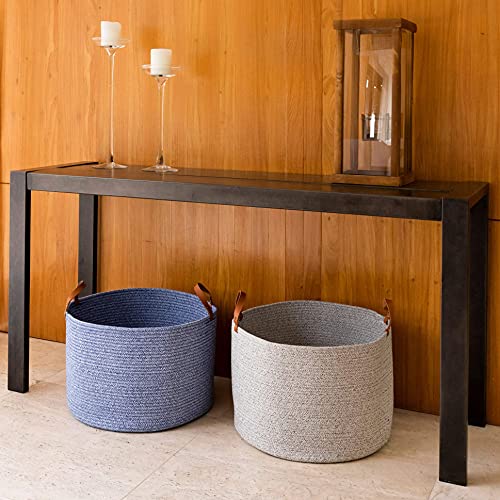 OrganiHaus XXL Cotton Rope Extra Large Blanket Basket Living Room Baskets with Leather Handles