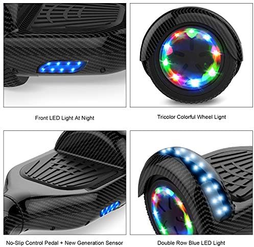 RCB Gyropode Hoverboard pour Enfant et Adulte, Overboard Electrique 6.5 Pouces avec Bluetooth-Musique/LED-Roue Clignotante, E-Skateboards Cadeau pour Noël