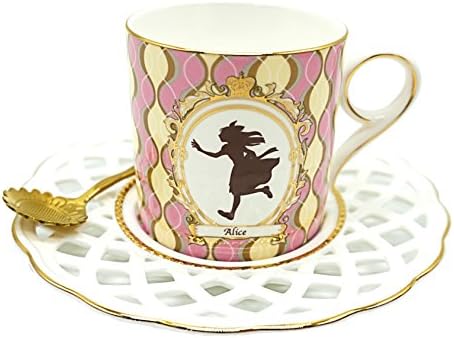 Wind life Alice Red Blue Bone China Cups 5 OZ Tea Cups with Saucer Set with Spoon Coffee Cup