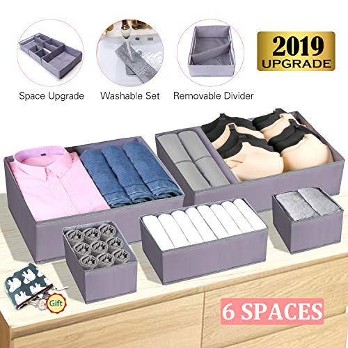 Drawer Organizer Clothes Dresser Underwear Organizer Washable Deep Socks Bra Large Boxes Storage Foldable Removable Dividers Fabric Basket Bins Closet T Shirt Jeans leggings Nursery Baby Clothing,Gray