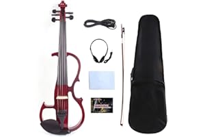 WUQIMUSC 5 String Electric Viola 16 inch Solid Wood Viola with Ebony Fittings, Carrying Case and Accessories Included for Pro