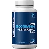 Nicotinamide 500 mg with Resveratrol 100 mg 120 Veggie Capsules - Non-GMO Vitamin B3, Supports Metabolic Health, NAD+, Skin Cell & Mitochondrial Energy Production. Made in USA for Men and Women