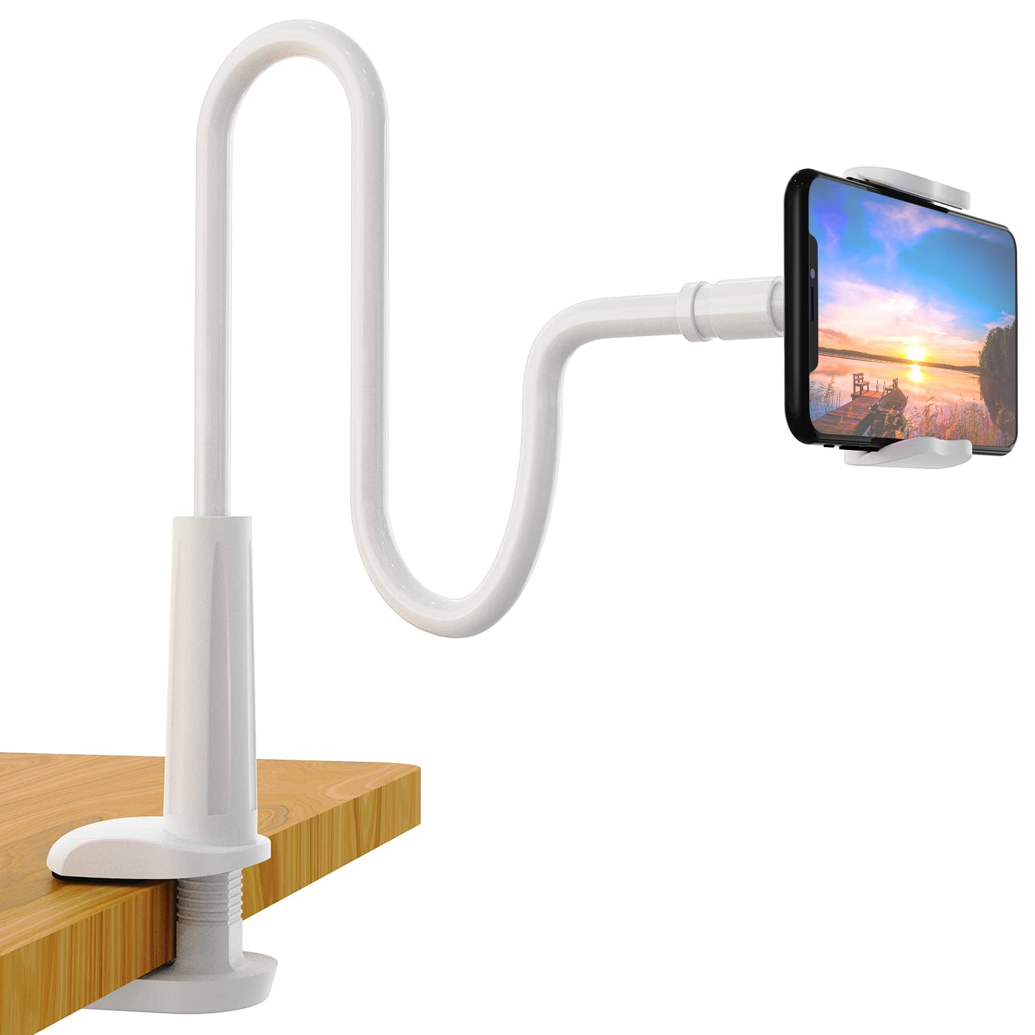 Phone Holder Bed Gooseneck Mount - Flexible Arm 360 Mount Clip Adjustable Bracket Clamp Stand Compatible with Cell Phone 11 Pro XS Max XR X 8 7 6 Plus 5 4, Samsung S10 S9 S8 for Bedroom Desk
