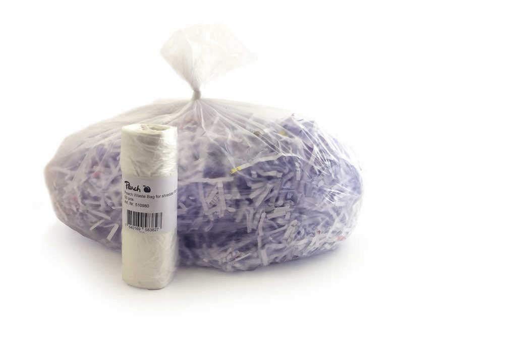 Peach PS100-10 Paper Shredder Waste Bags, 50 Pieces/Roll, 50 L, Easy and Clean Emptying of The Shredder, Semi-Transparent Plastic Bags