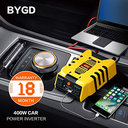 BYGD Car Power Inverter 400W 12V DC to 110V AC Converter with 2 Outlets and Dual 2.4A USB Ports Fast Car Charger Adapter(400W) - Thumbnail 5