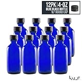 12 Pack- 4 Oz - Cobalt Blue Boston Round Glass Bottle With Screw On Cap 118 ML - Hydrosol, Kitchen, Cosmetics, Medicine, Lab, Bathroom, Travel, Oils, Perfume. - Re-Usable, Anti-Leak -By Katzco