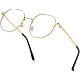 JOVAKIT Polygon Blue Light Blocking Glasses for Women Men Vintage Octagon Square Non-prescription Metal Eyeglasses