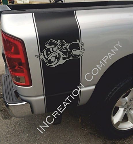 2002-2018 Dodge Ram 1500 2500 Rear Side Bed Decals, Black Super Rumble Bee Stripes Vinyl Stickers, 5.7 L auto Graphics SRT hellcat, Mopar, Hemi Rebel