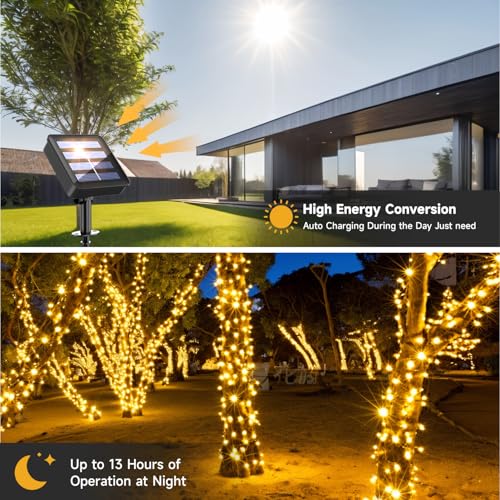 Electight 2 Pack 20M Solar String Lights Outdoor, Total 400 LED Solar Powered Fairy Lights, 8 Modes & IP65 Waterproof Lights for Tree, Patio, Garden, Yard, Home, Party, Christmas (Warm White)