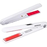 Ultrasonic Infrared Hair Care Iron Recovers The Damaged Hair LED Display Treatment Styler Cold Iron Straightener, Infrared Straightener Styler (White)